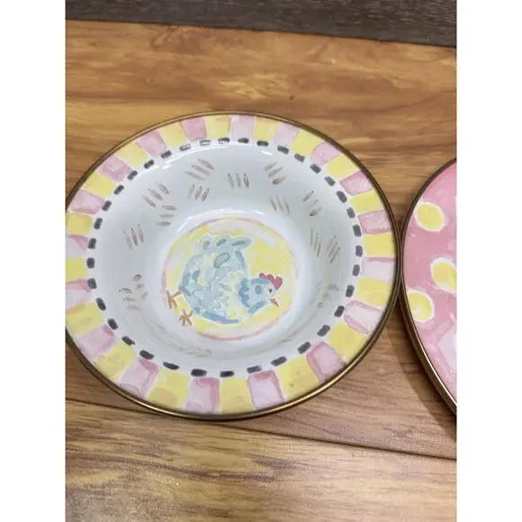 Mackenzie Childs CHICKEN Baby Plate & Bowl Set